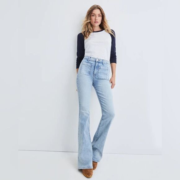 Veronica Beard Florence Flare Patch Pocket Jean in Cape - Picture 3 of 12